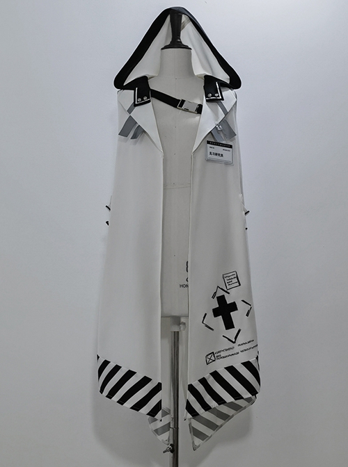 Stones In Dry Sea Series White Cool Technology Style Stripe Loading Code Uniform Ouji Fashion Sleeveless Hooded Cloak