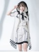 Stones In Dry Sea Series White Cool Technology Style Stripe Loading Code Uniform Ouji Fashion Sleeveless Hooded Cloak