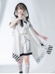 Stones In Dry Sea Series White Cool Technology Style Stripe Loading Code Uniform Ouji Fashion Sleeveless Hooded Cloak