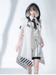 Stones In Dry Sea Series White Cool Technology Style Stripe Loading Code Uniform Ouji Fashion Sleeveless Hooded Cloak