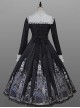 Cross Church Series Nun Style Church Stained Glass Window Printing Dark Black Gothic Lolita Long Sleeves Long Dress OP