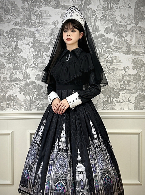 Cross Church Series Elegant Black White Lace Mesh Yarn Exquisite Gothic Lolita Papal Hat
