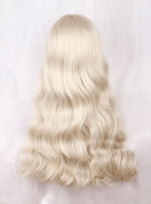 Japanese Style Doll Flat Bangs Soft Girl Light Khaki Golden Long Curly Hair Sweet Lolita Full Head Wig