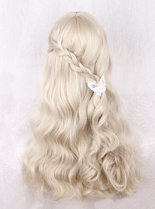 Japanese Style Doll Flat Bangs Soft Girl Light Khaki Golden Long Curly Hair Sweet Lolita Full Head Wig