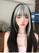 Black Gray Mixed Long Straight Hair Flat Bangs Handsome Hot Girl New Chinese Style Full Gothic Lolita Head Wig