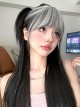 Black Gray Mixed Long Straight Hair Flat Bangs Handsome Hot Girl New Chinese Style Full Gothic Lolita Head Wig