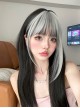 Black Gray Mixed Long Straight Hair Flat Bangs Handsome Hot Girl New Chinese Style Full Gothic Lolita Head Wig