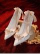 Pointed Toe Elegant Classic Lolita Stiletto Lace Bowknot Bead Chain Rhinestone Embellished Satin High Heel Shoes