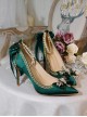 Pointed Toe Elegant Classic Lolita Stiletto Lace Bowknot Bead Chain Rhinestone Embellished Satin High Heel Shoes