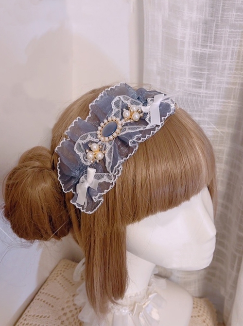 Brilliant Star Road Series Gorgeous Gemstone  Pearl Lace Ruffle Princess Style Classic Lolita Headband KC