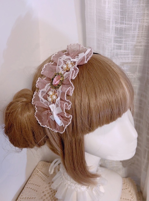 Brilliant Star Road Series Gorgeous Gemstone  Pearl Lace Ruffle Princess Style Classic Lolita Headband KC