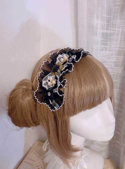 Brilliant Star Road Series Gorgeous Gemstone  Pearl Lace Ruffle Princess Style Classic Lolita Headband KC