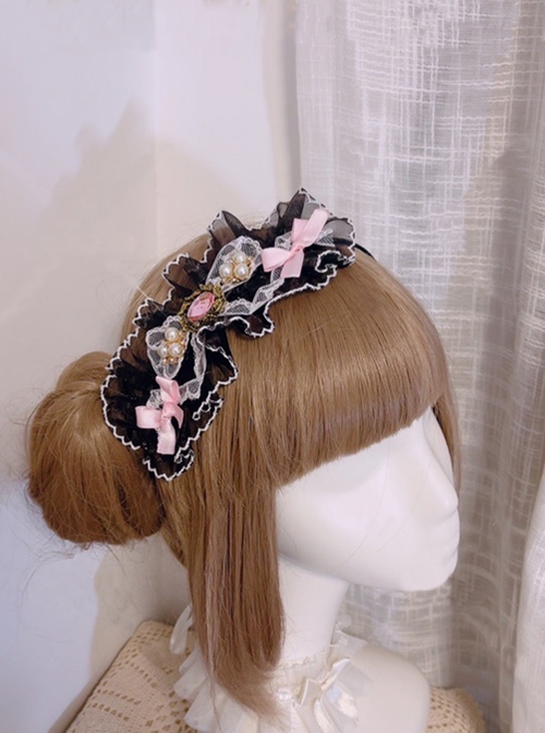 Brilliant Star Road Series Gorgeous Gemstone  Pearl Lace Ruffle Princess Style Classic Lolita Headband KC