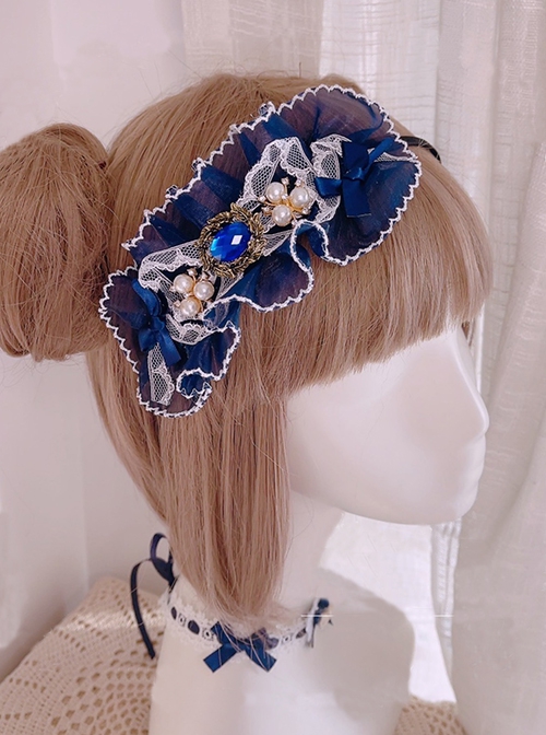 Brilliant Star Road Series Gorgeous Gemstone  Pearl Lace Ruffle Princess Style Classic Lolita Headband KC