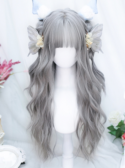 Moon Shadow Series Rock Gray Simulated Natural Water Ripples Long Curly Hair Classic Lolita Full Head Wig