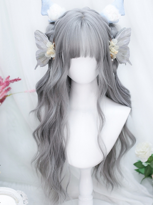 Moon Shadow Series Rock Gray Simulated Natural Water Ripples Long Curly Hair Classic Lolita Full Head Wig