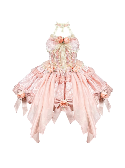 Gem Princess Series Sweet Girly Jacquard Rose Garden Everlasting Flower Lace Fishbone Sweet Lolita Sleeveless Dress