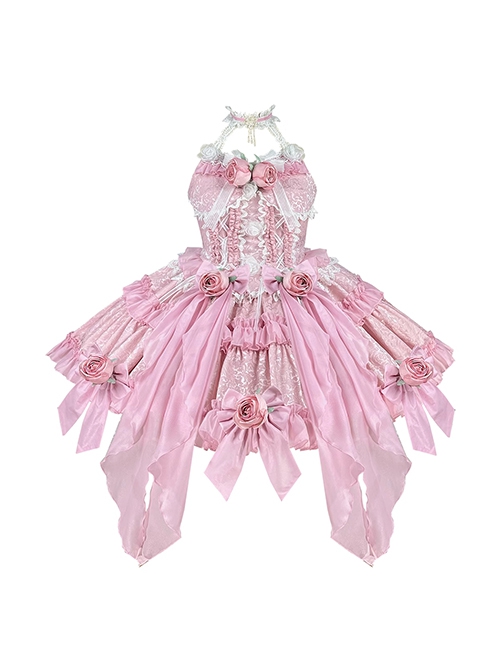 Gem Princess Series Sweet Girly Jacquard Rose Garden Everlasting Flower Lace Fishbone Sweet Lolita Sleeveless Dress