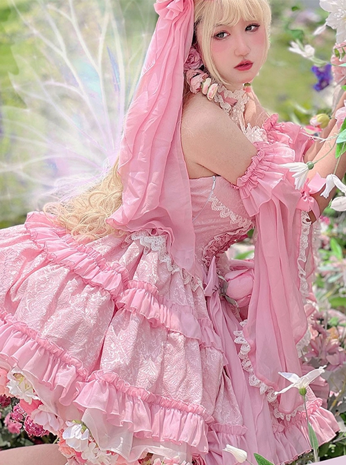 Gem Princess Series Sweet Girly Jacquard Rose Garden Everlasting Flower Lace Fishbone Sweet Lolita Sleeveless Dress