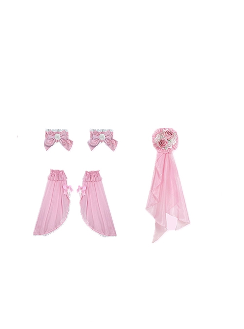 Gem Princess Series Pink Rose Everlasting Flower Bowknot Lace Sweet Lolita Hanamaru Headgear Sleeves Leg Rings Matching Accessory