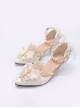 Pointed Toe Stiletto Bridal Wedding Bowknot Lace Pearl High Heel Sandals Classic Lolita Shoes