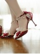 Pointed Toe Stiletto Bridal Wedding Bowknot Lace Pearl High Heel Sandals Classic Lolita Shoes