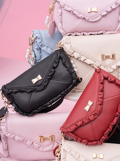 Confession Letter Cute Series Sweet Bowknot Ruffles Sweet Lolita small version Lady Crossbody Handbag