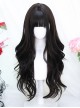 Elegant Natural Simulation Black Flat Bangs  Big Wavy Long Hair Classic Lolita Full Head Wig