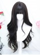 Elegant Natural Simulation Black Flat Bangs  Big Wavy Long Hair Classic Lolita Full Head Wig