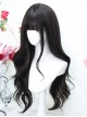 Elegant Natural Simulation Black Flat Bangs  Big Wavy Long Hair Classic Lolita Full Head Wig