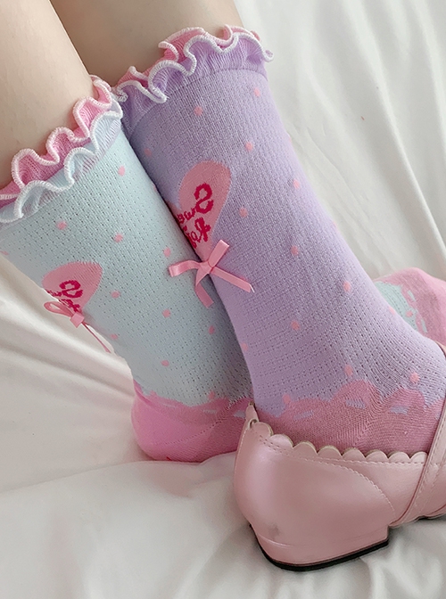 Spring Summer Thin Lace Bowknot Polka Dot Cordiform Comfortable Breathable Versatile Cotton Sweet Lolita Socks