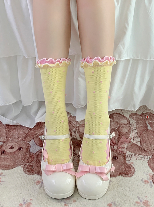 Spring Summer Thin Lace Bowknot Polka Dot Cordiform Comfortable Breathable Versatile Cotton Sweet Lolita Socks