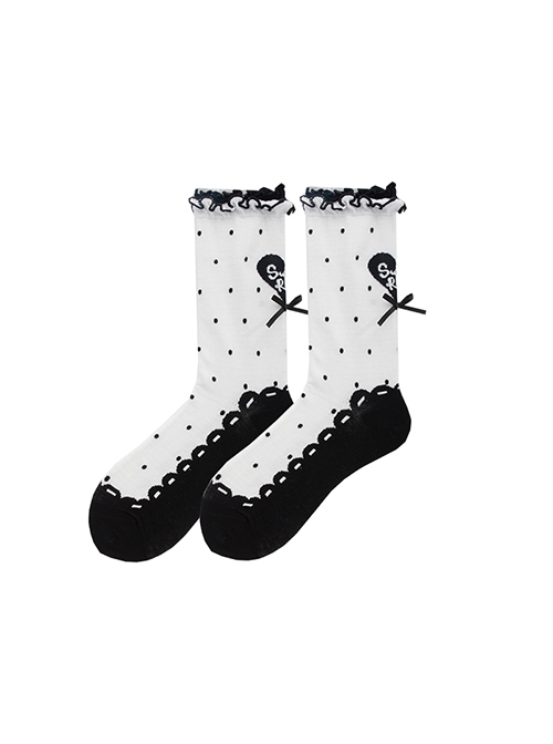 Spring Summer Thin Lace Bowknot Polka Dot Cordiform Comfortable Breathable Versatile Cotton Sweet Lolita Socks