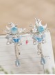 Retro Blue White Moon Flower Crystal Beads Antique Chinese Style Cute Accessories Hairpins