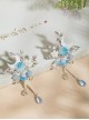 Retro Blue White Moon Flower Crystal Beads Antique Chinese Style Cute Accessories Hairpins