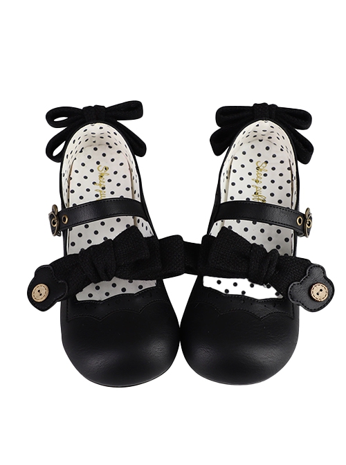 Bear House Series Cute Bowknot Retro Matte Leather Daily Versatile Round Toe Low Heel Sweet Lolita Shoes