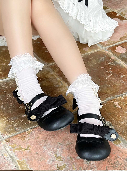 Bear House Series Cute Bowknot Retro Matte Leather Daily Versatile Round Toe Low Heel Sweet Lolita Shoes