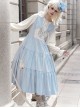 Flowers In The Mist Series Spring Fake Two Piece Light Blue Elegant Navy Style Long Sleeved Lolita Dress