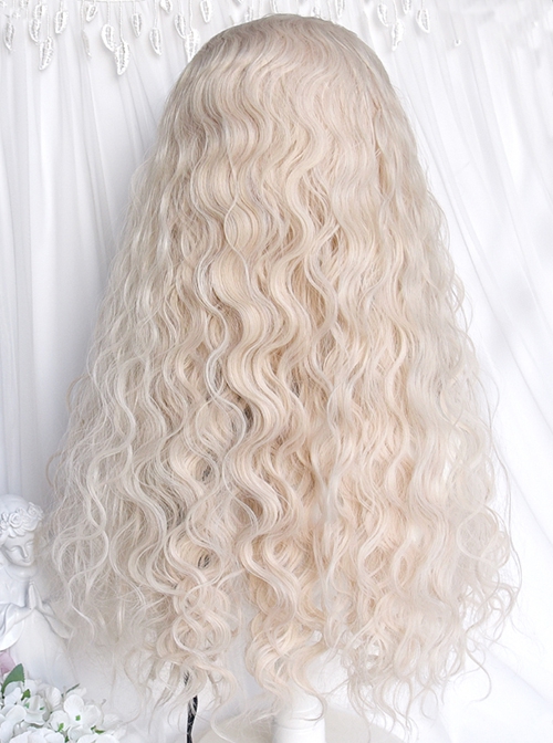 Cupid Series Gentle Off White Fluffy Wool Curly Flat Bangs Sweet Cute Doll Like Lolita Long Wig