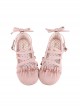 Shell Ballet Series Glossy Round Toe Girly Pearl Bowknot Elegant Strappy Low Heel Sweet Lolita Shoes
