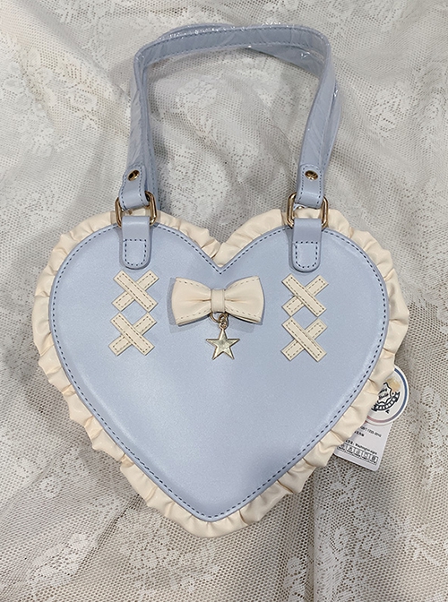 Sweet Cute Heart-Shaped Lace Embellished Bowknots Stars Crossbody Handheld Daily Versatile Lolita Bag
