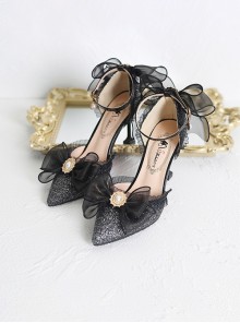 Dinner Wedding Hanfu Lace Elegant Fairy Glitter Pearl Mesh Yarn Bowknot Classic Lolita Shoes