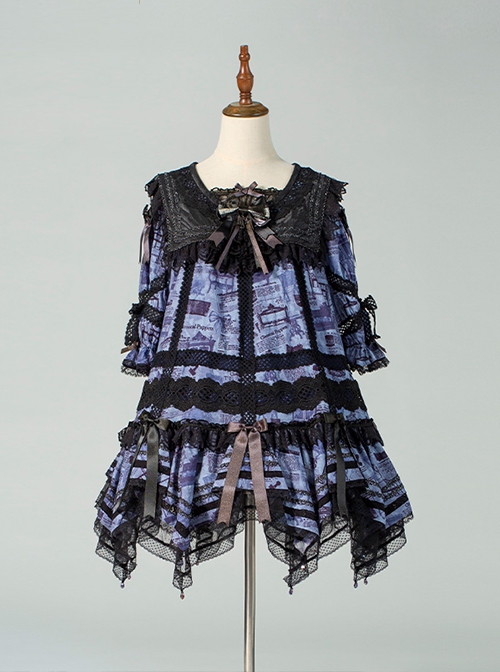 Brooklyn Furniture Catalog Collection Series Black Purple Unique Cute Mid-Sleeve Short Babydoll Classic Lolita Dress