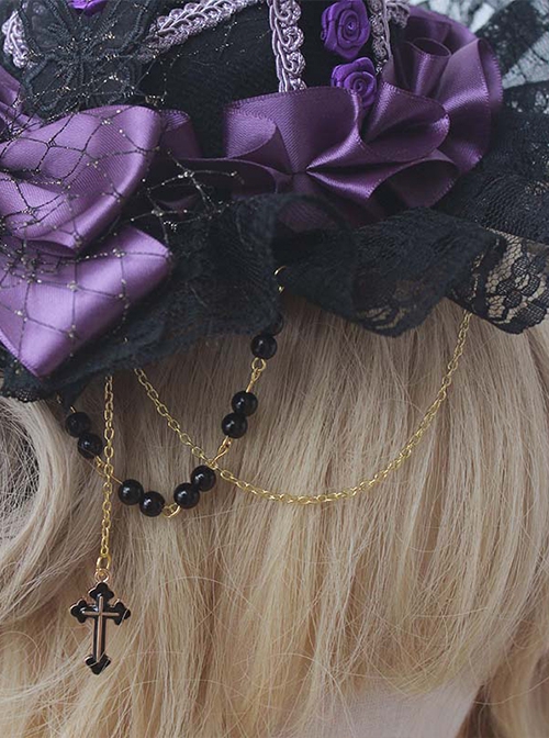 Dark Gothic Style Handmade Lace Bowknot Black Purple Retro Gorgeous Lolita Top Hat