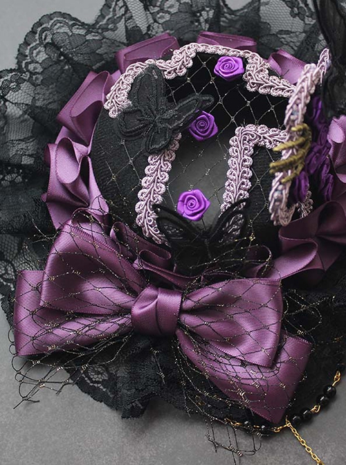 Dark Gothic Style Handmade Lace Bowknot Black Purple Retro Gorgeous Lolita Top Hat