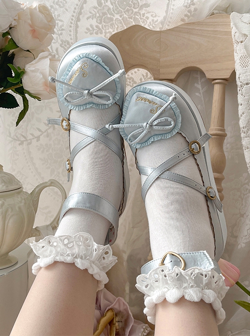 Deep Sleep Dream Series Cute Versatile Love Bowknot Satin Platform Round-Toe Sweet Lolita Shoes