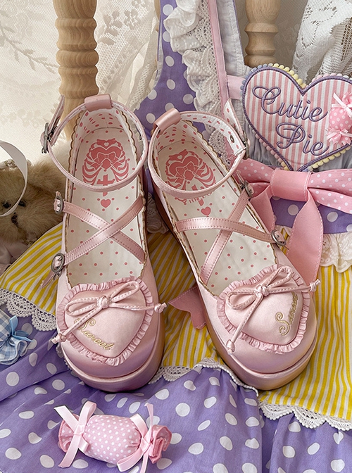 Deep Sleep Dream Series Cute Versatile Love Bowknot Satin Platform Round-Toe Sweet Lolita Shoes