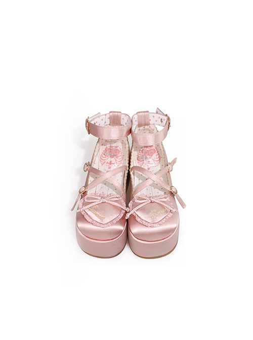 Deep Sleep Dream Series Cute Versatile Love Bowknot Satin Platform Round-Toe Sweet Lolita Shoes