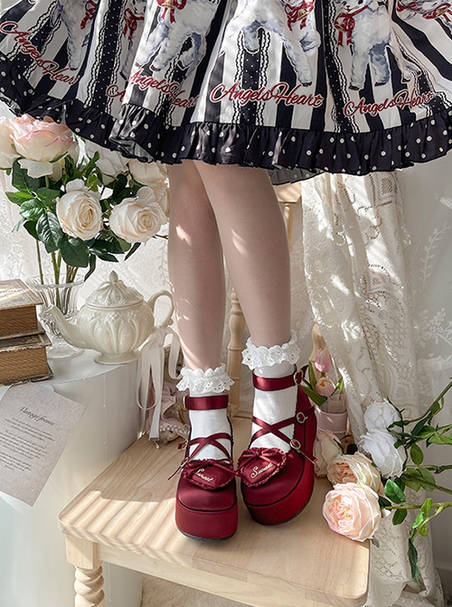 Deep Sleep Dream Series Cute Versatile Love Bowknot Satin Platform Round-Toe Sweet Lolita Shoes