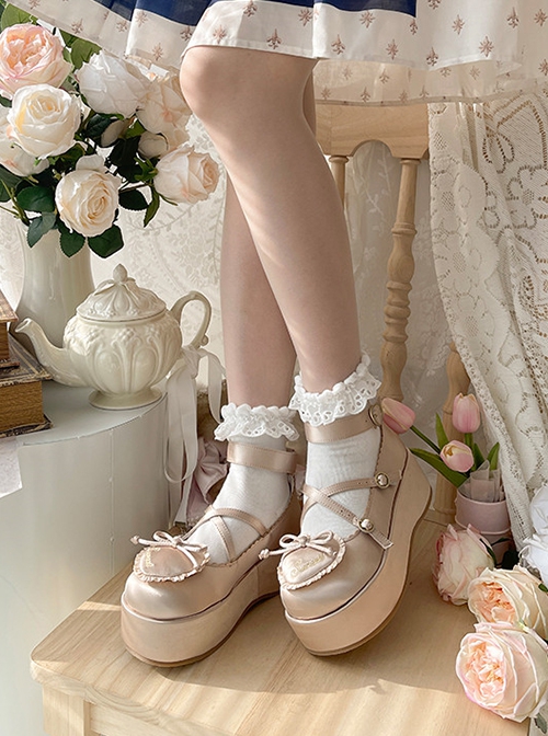 Deep Sleep Dream Series Cute Versatile Love Bowknot Satin Platform Round-Toe Sweet Lolita Shoes